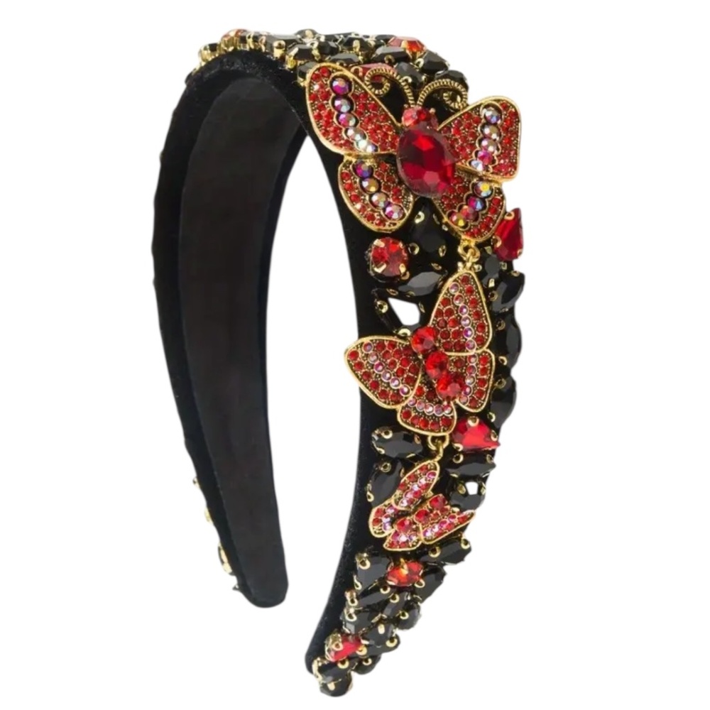 Black & Red Butterfly Rhinestone Headband